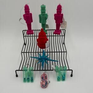 Assorted Christmas Ornament Lot Flocked Nutcracker/Santa/Letters/Starburst NEW